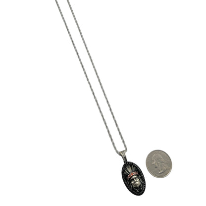 Sterling Silver CZ Indian Chief Mens Pendant