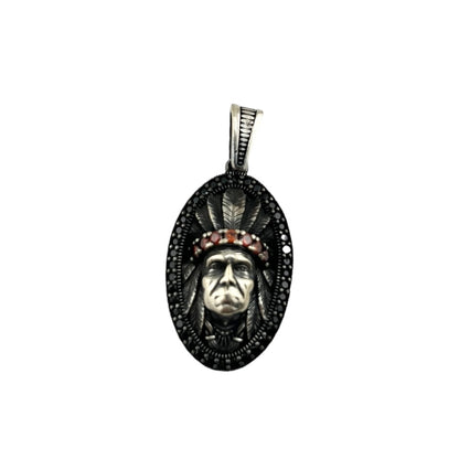 Sterling Silver CZ Indian Chief Mens Pendant