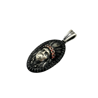 Sterling Silver CZ Indian Chief Mens Pendant