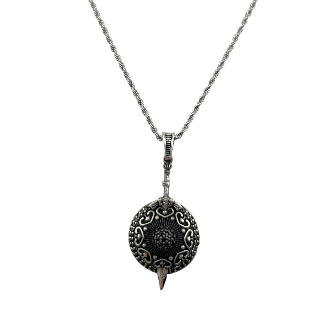 Sterling Silver CZ Sword Shield Mens Pendant