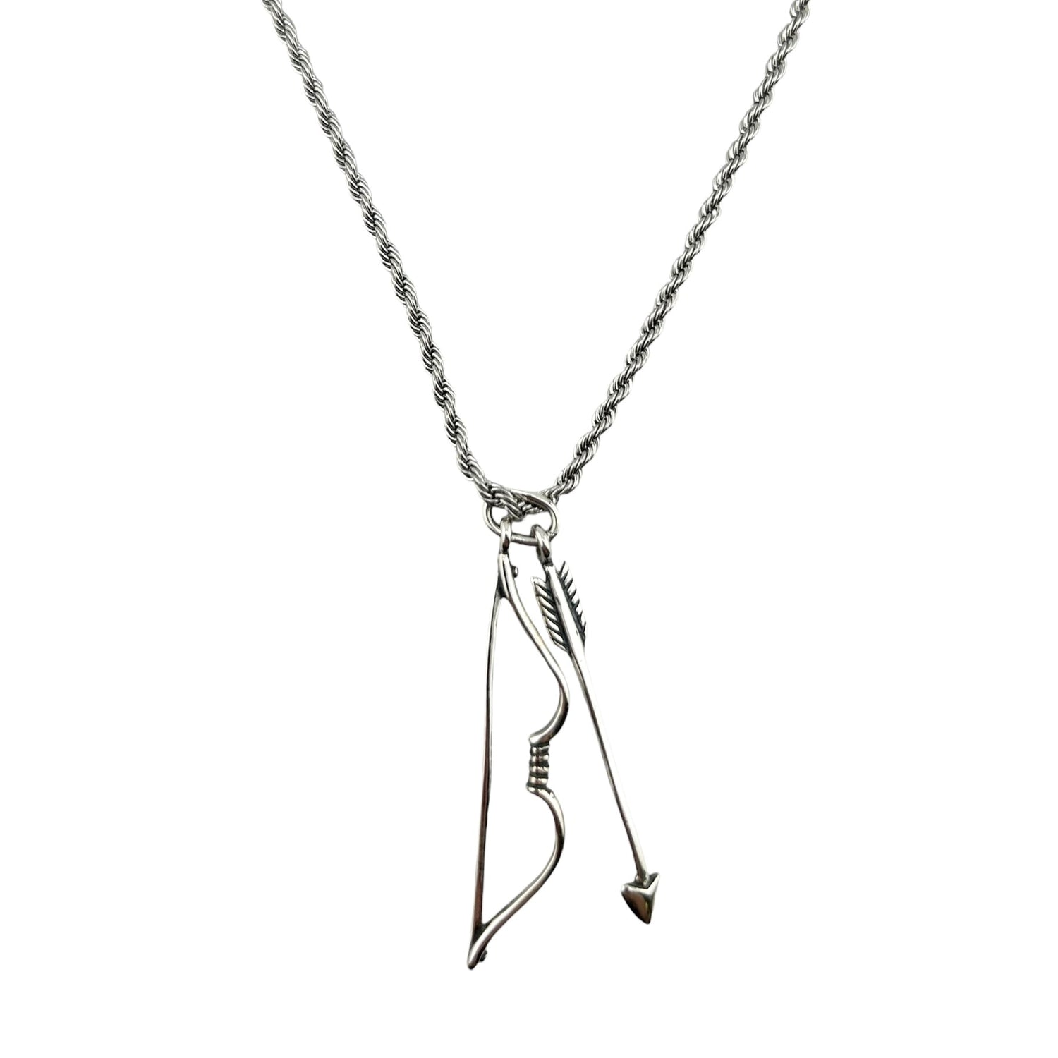 Sterling Silver Bow &amp; Arrow Mens Pendant