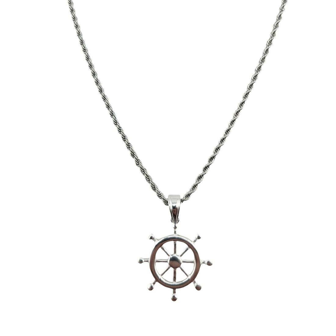Sterling Silver Nautical Wheel Helm Mens Pendant