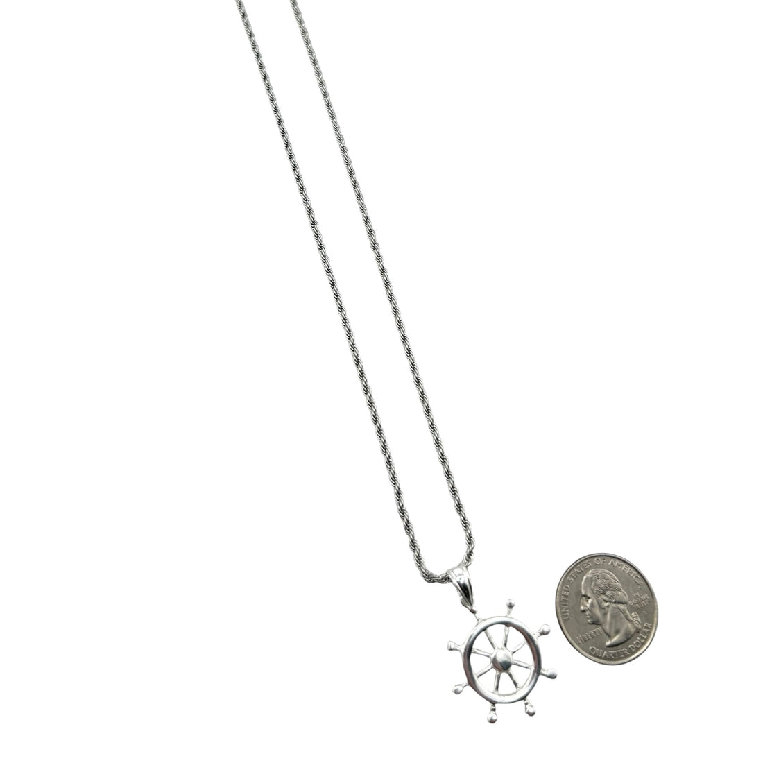 Sterling Silver Nautical Wheel Helm Mens Pendant