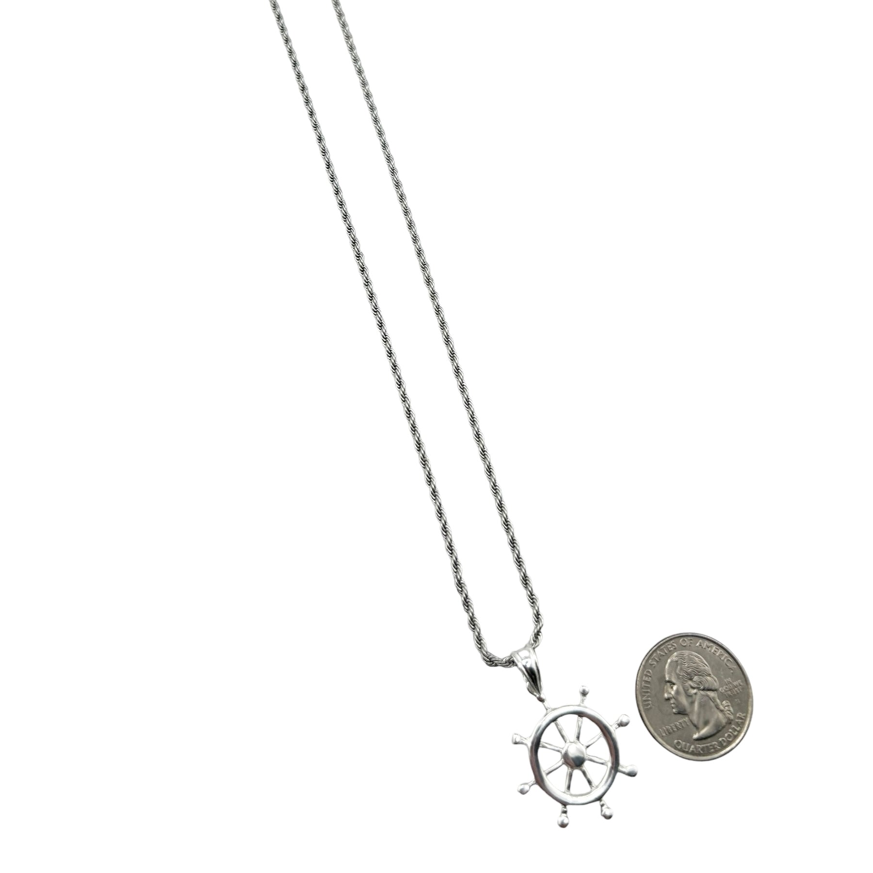 Sterling Silver Nautical Wheel Helm Mens Pendant