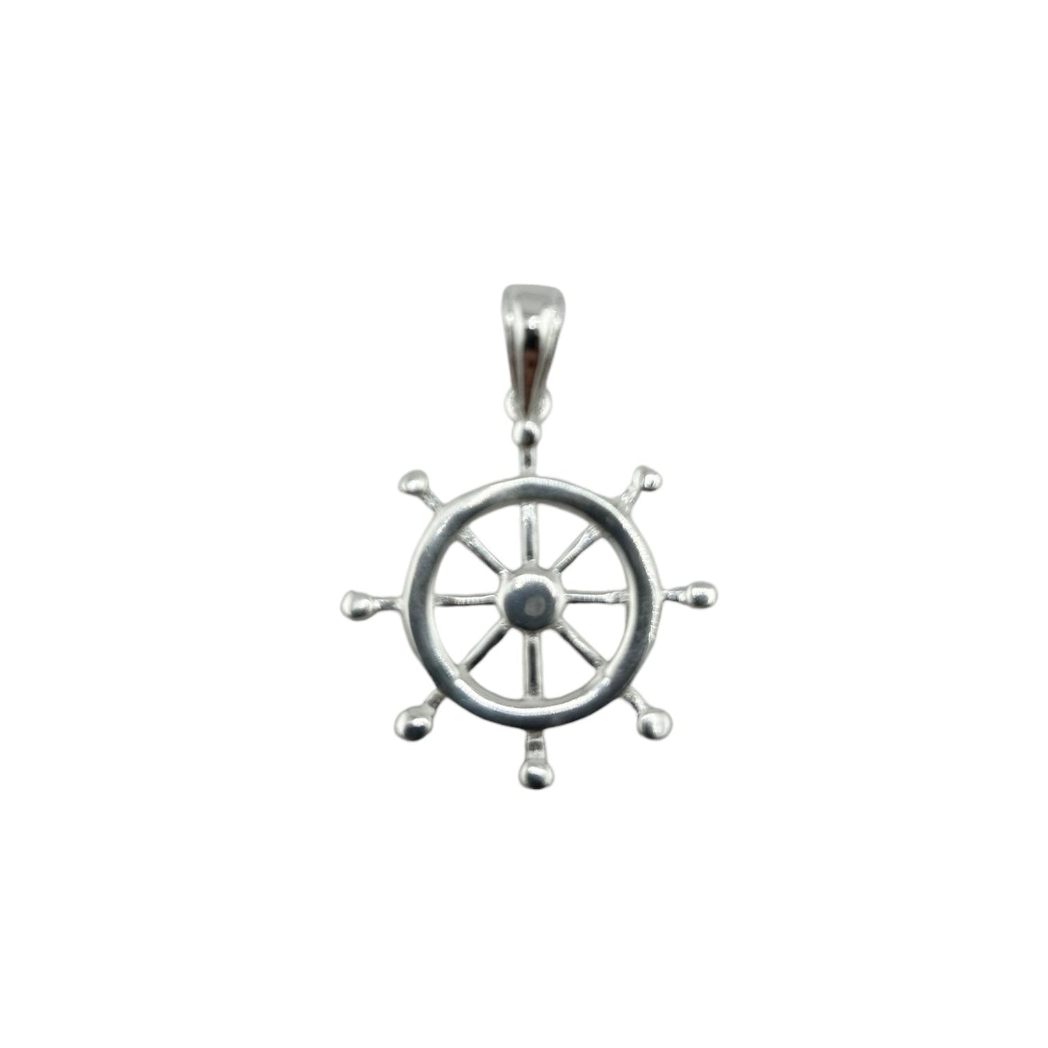 Sterling Silver Nautical Wheel Helm Mens Pendant