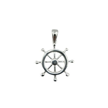 Sterling Silver Nautical Wheel Helm Mens Pendant