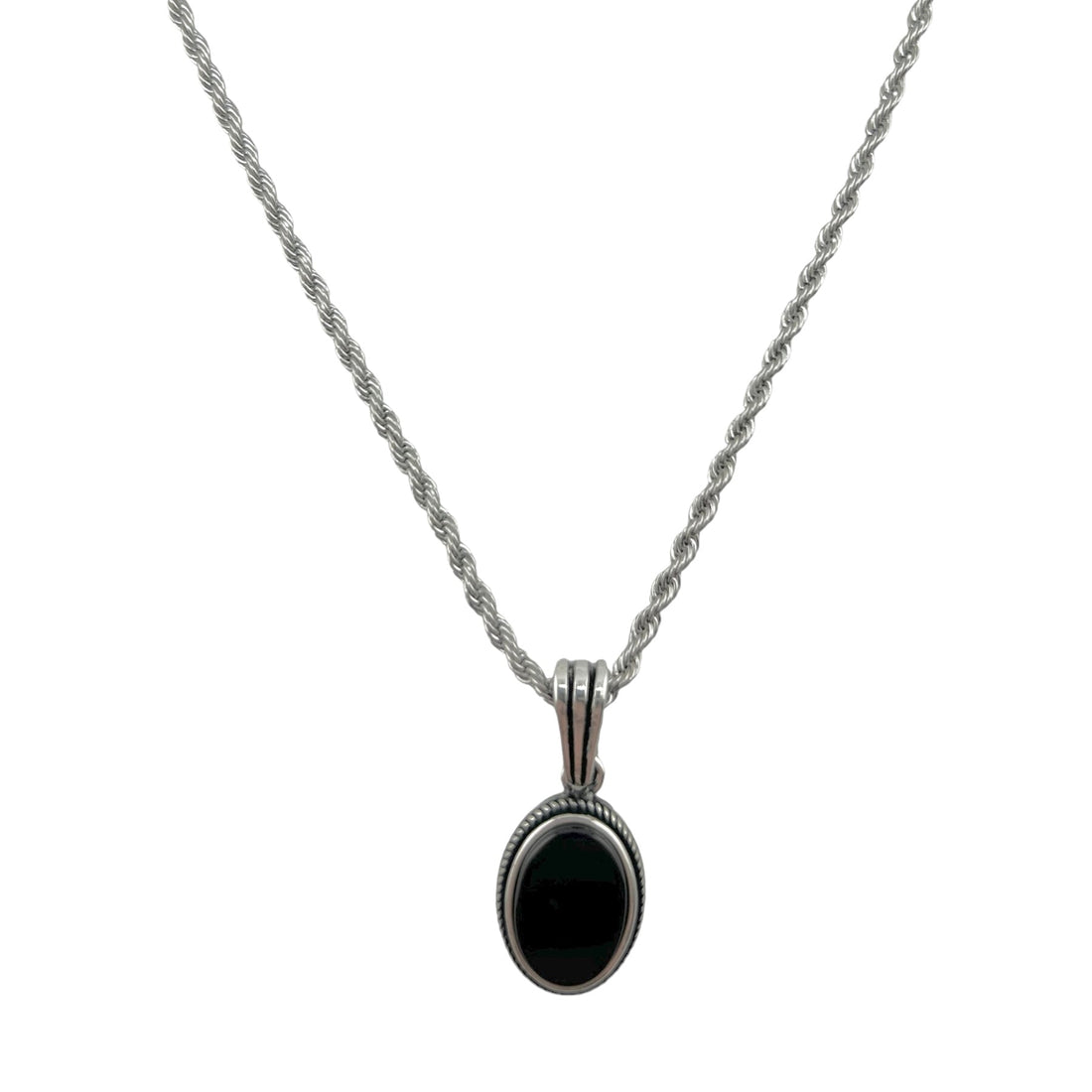 Sterling Silver Oval Onyx Mens Pendant