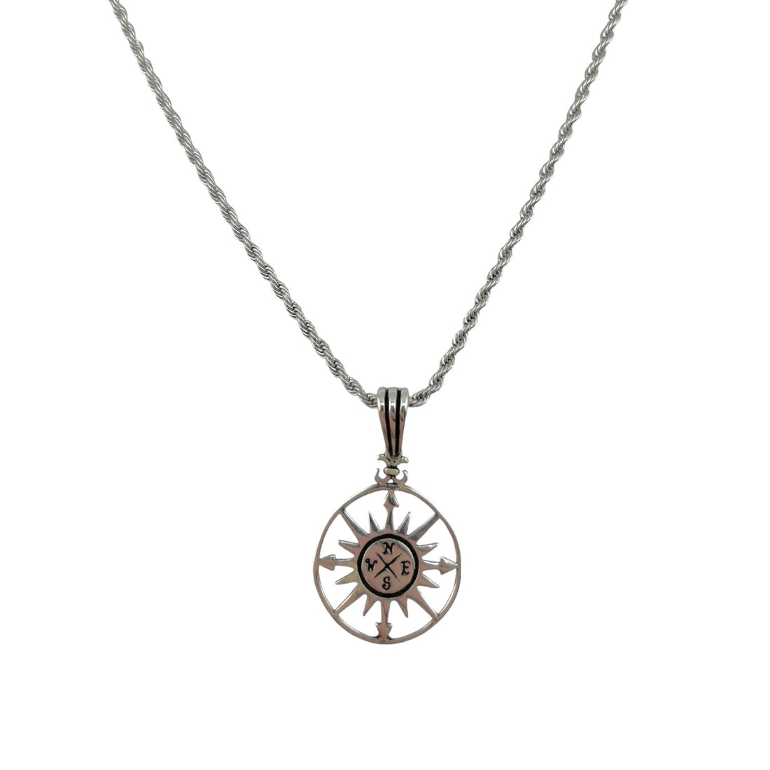 Sterling Silver Compass Mens Pendant