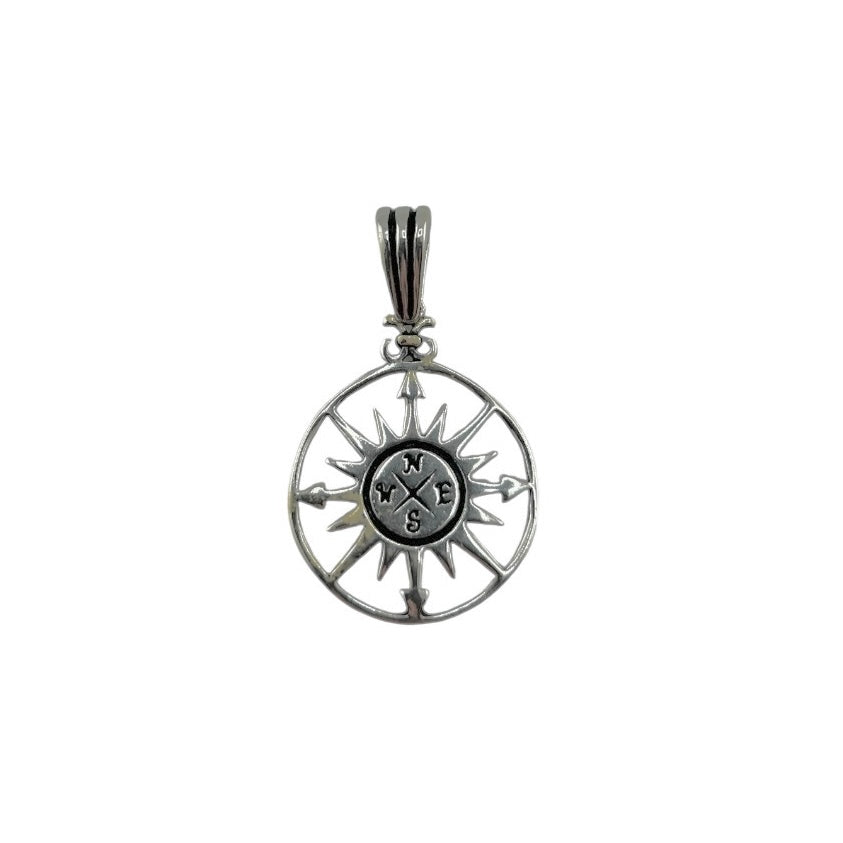 Sterling Silver Compass Mens Pendant