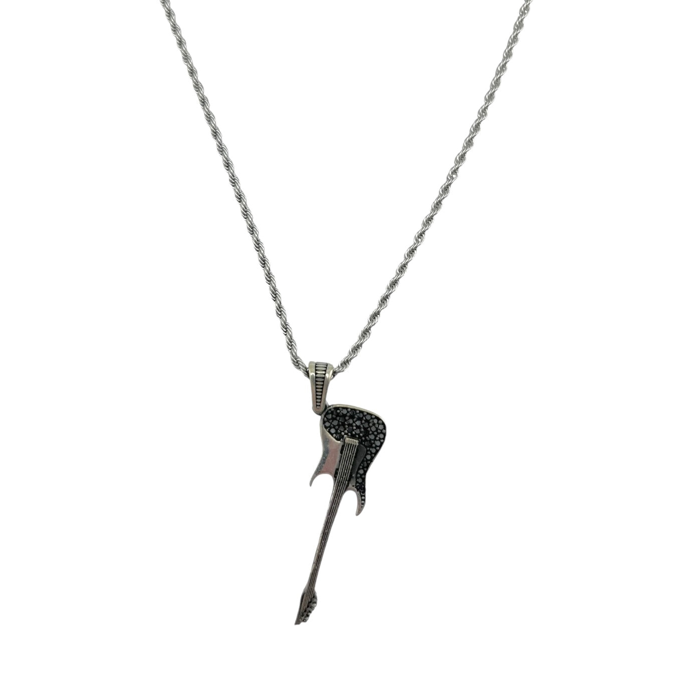 Sterling Silver CZ Guitar Mens Pendant