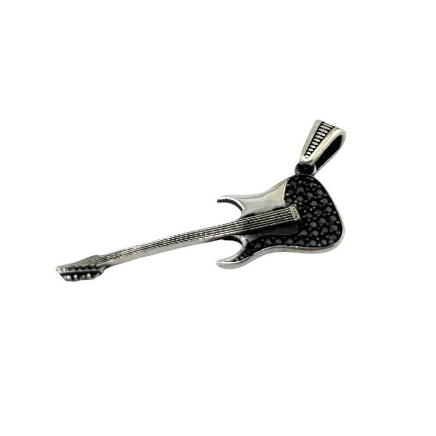 Sterling Silver CZ Guitar Mens Pendant