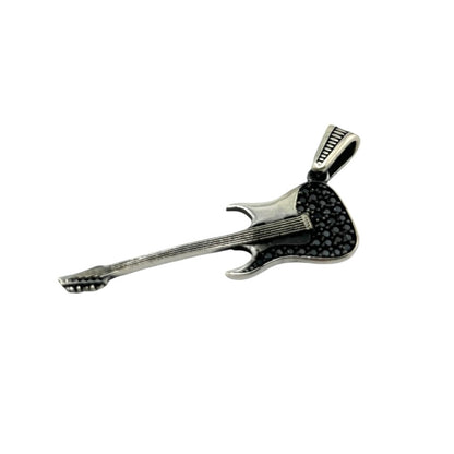 Sterling Silver CZ Guitar Mens Pendant