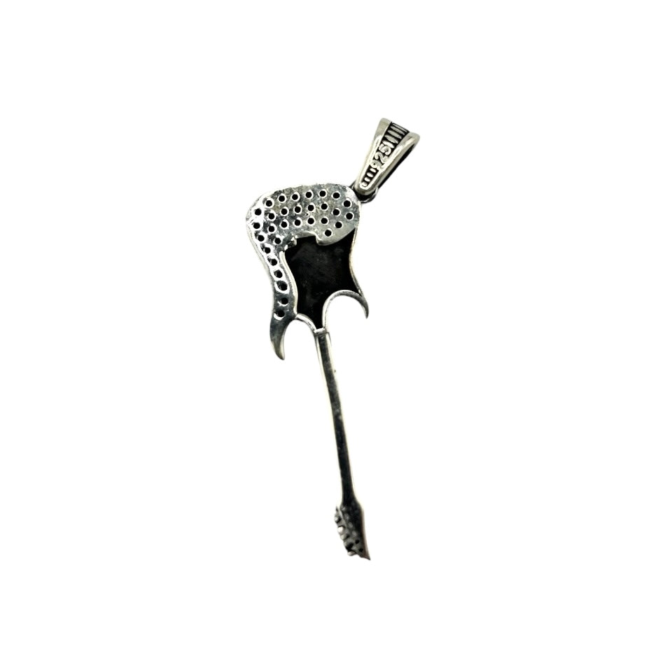 Sterling Silver CZ Guitar Mens Pendant