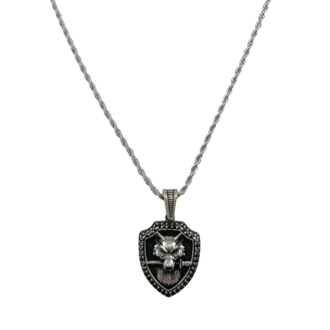 Sterling Silver Wolf &amp; Sword Mens Pendant