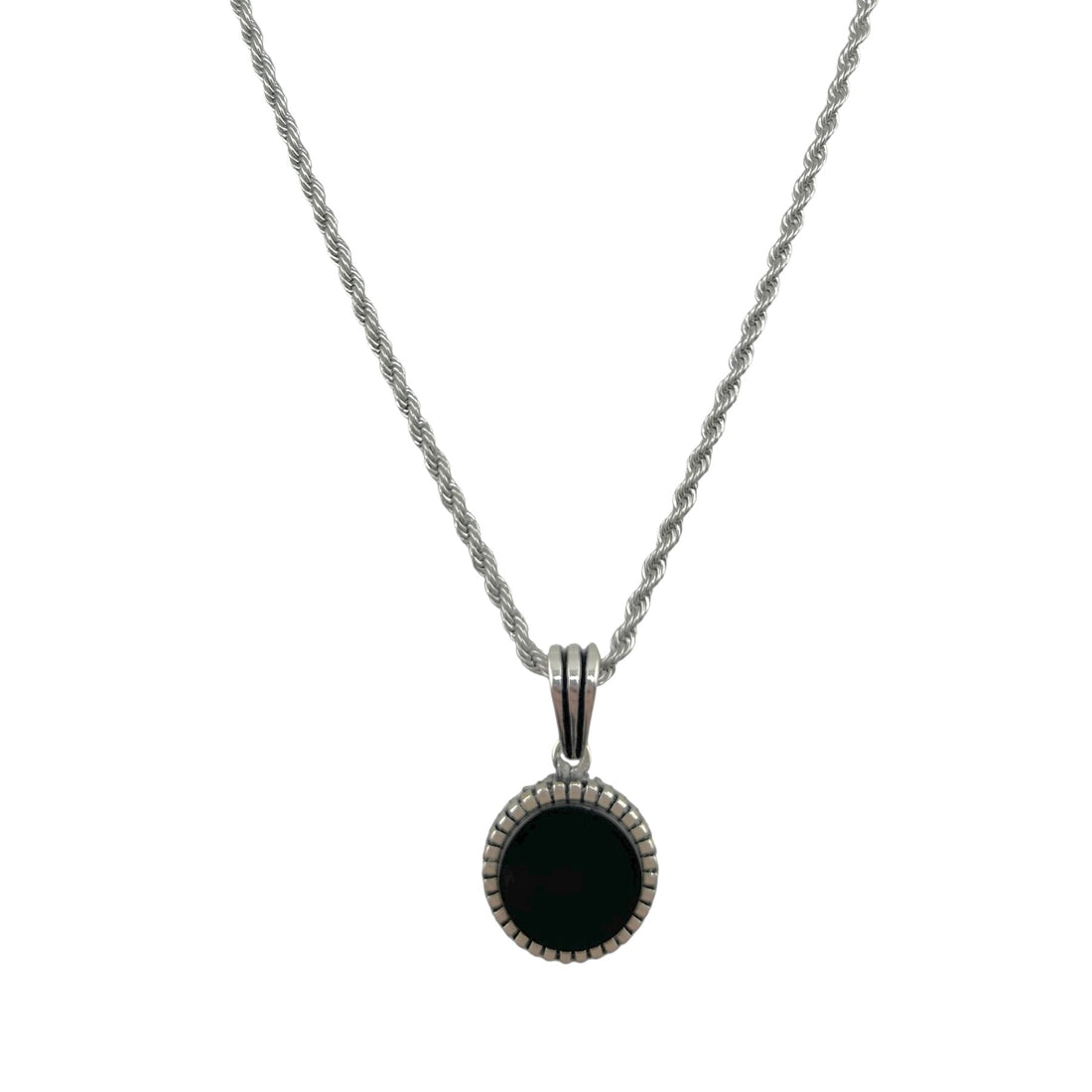 Sterling Silver Round Onyx Mens Pendant