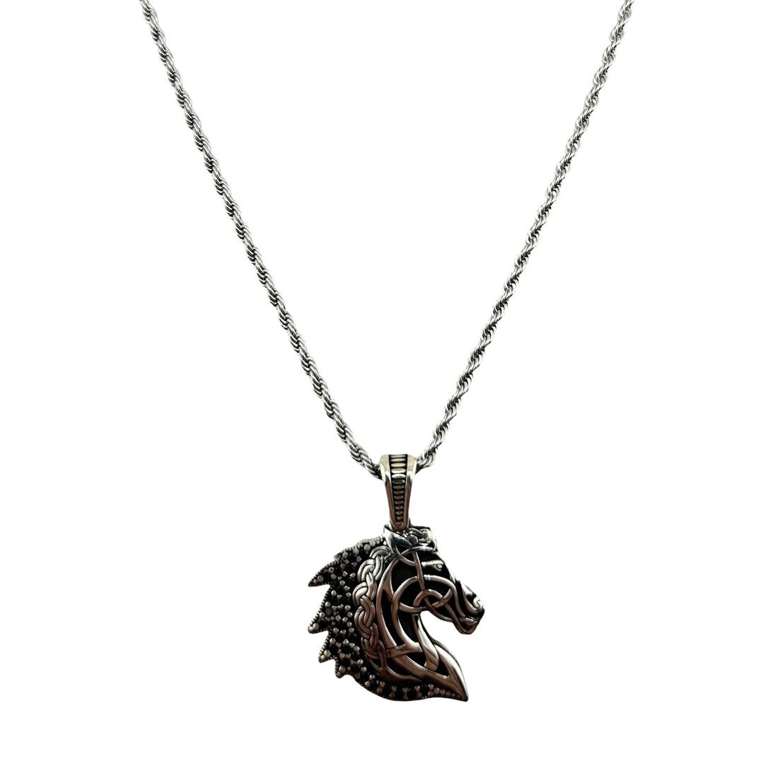 Sterling Silver CZ Horse Mens Pendant