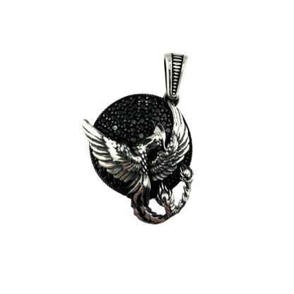 Sterling Silver CZ Dragon Mens Pendant