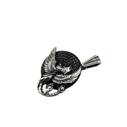 Sterling Silver CZ Dragon Mens Pendant