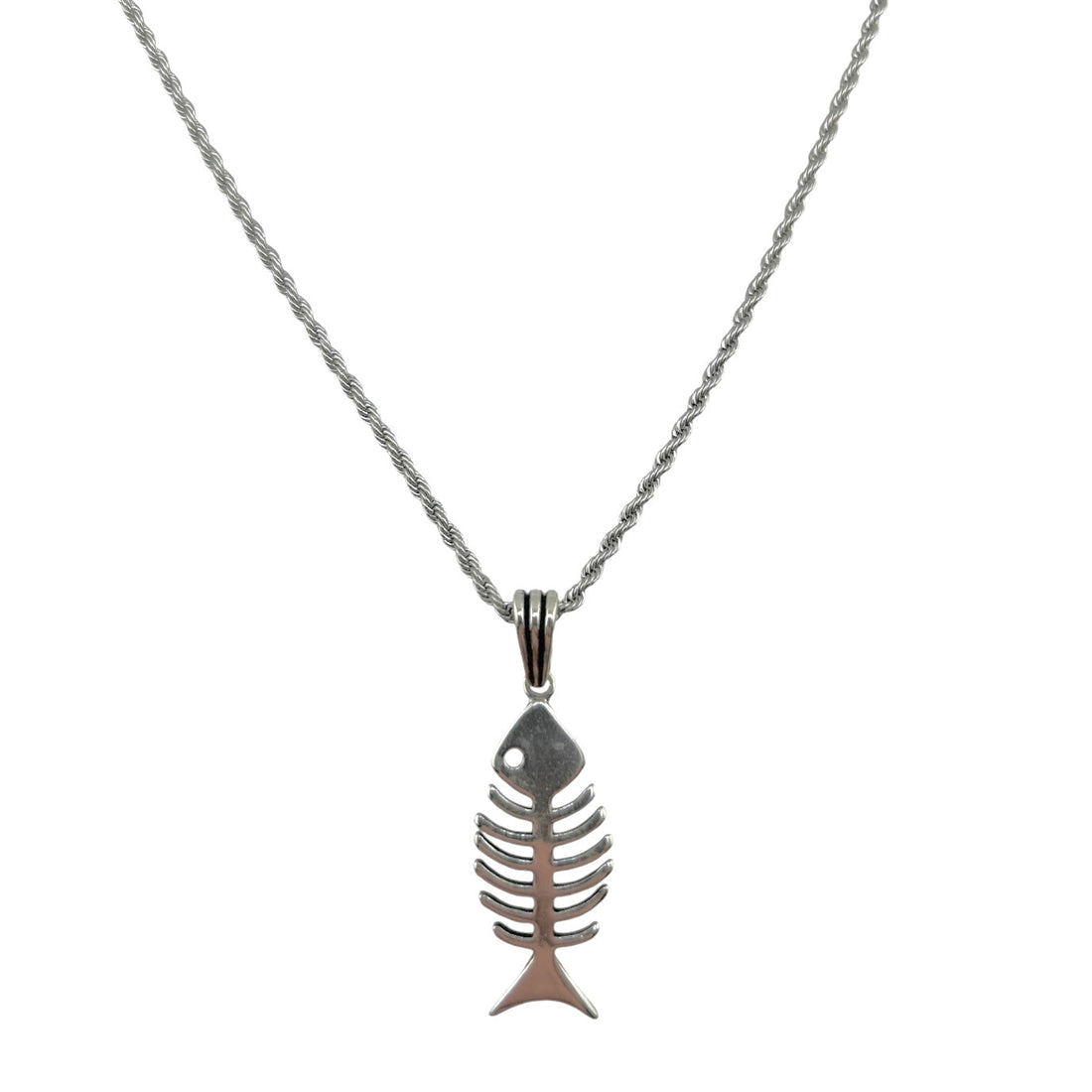 Sterling Silver Fish Skeleton Mens Pendant