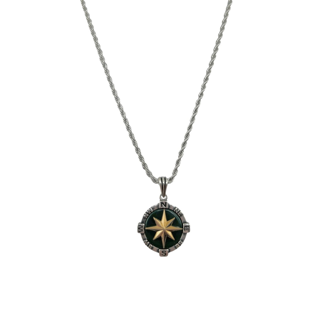 Sterling Silver Malachite Compass Mens Pendant