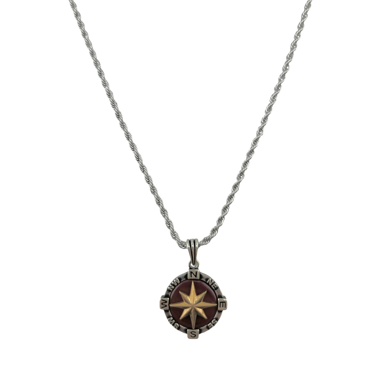 Sterling Silver Agate Compass Mens Pendant