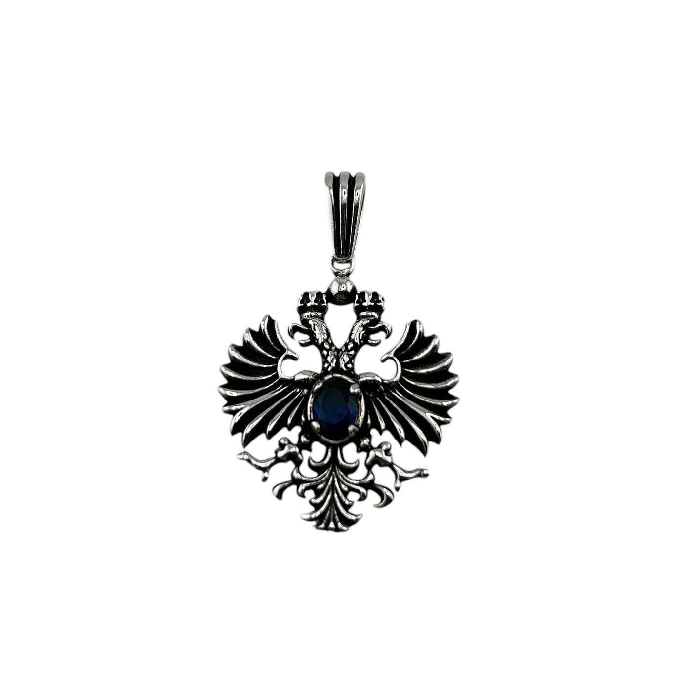 Sterling Silver Blue CZ Eagle Mens Pendant