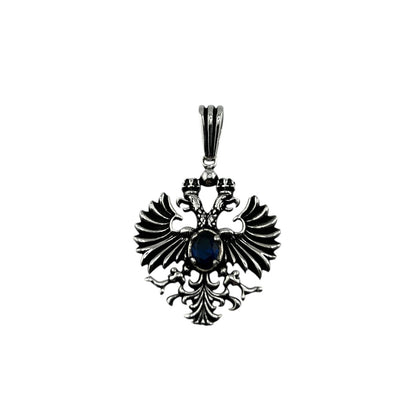 Sterling Silver Blue CZ Eagle Mens Pendant