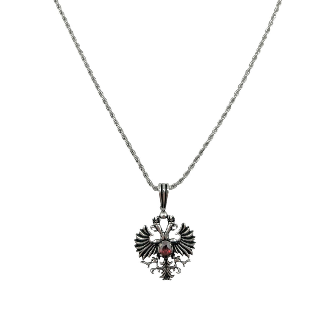 Sterling Silver Red CZ Eagle Mens Pendant