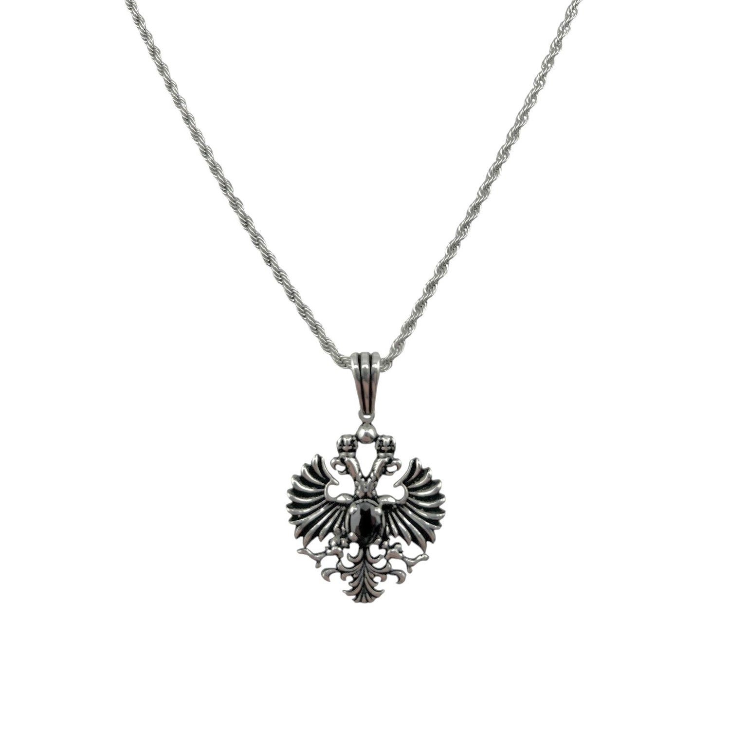 Sterling Silver Black CZ Eagle Mens Pendant