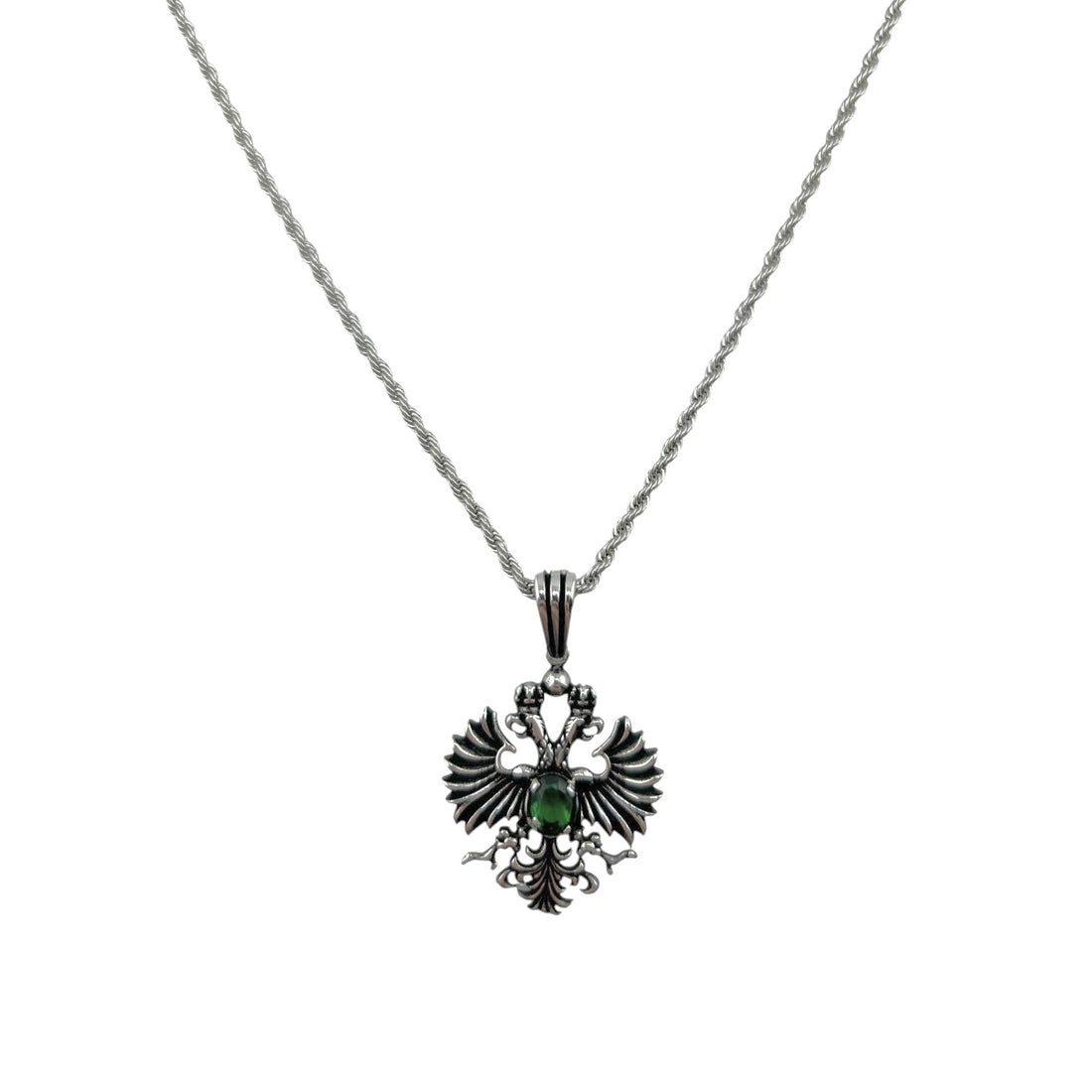 Sterling Silver Green CZ Eagle Mens Pendant