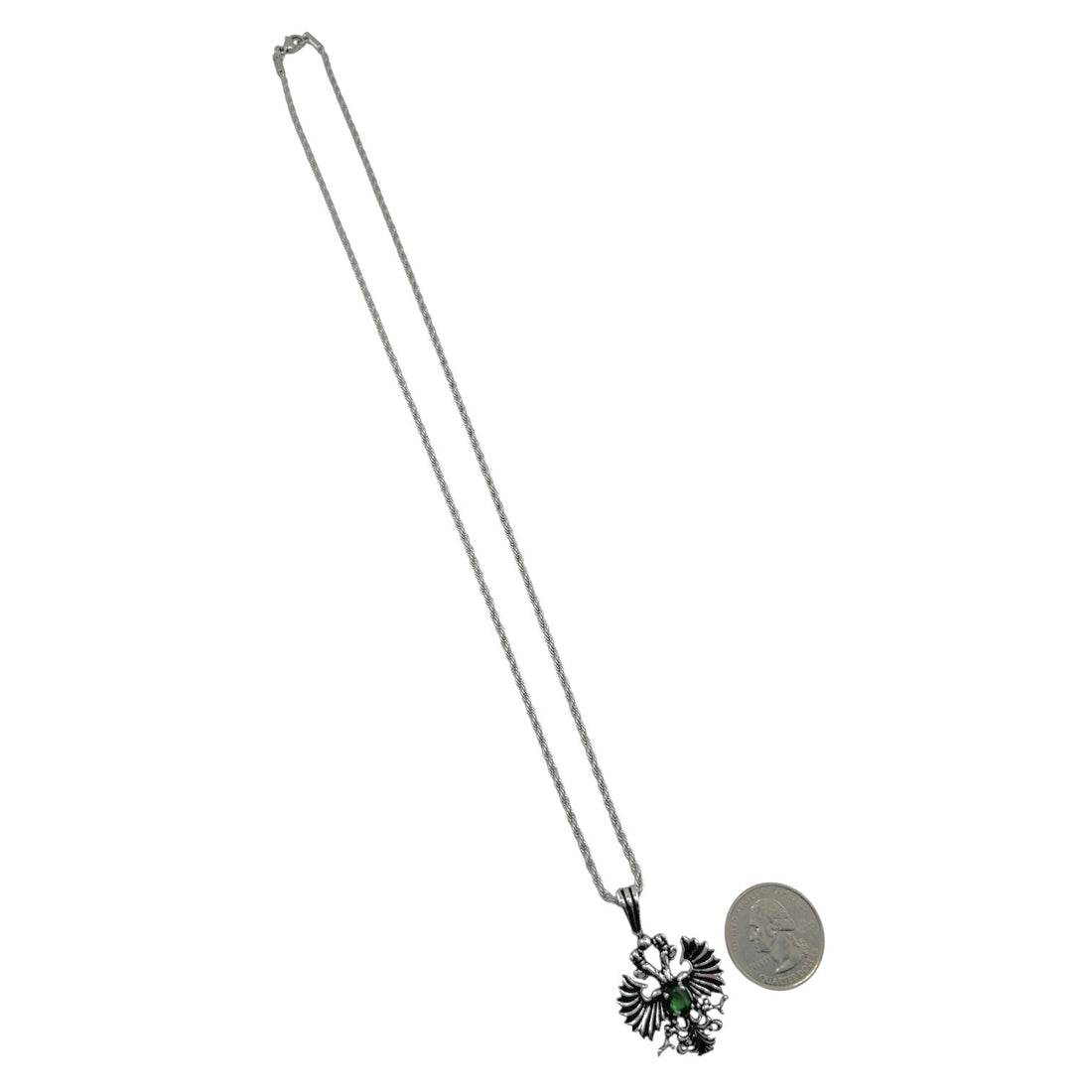 Sterling Silver Green CZ Eagle Mens Pendant