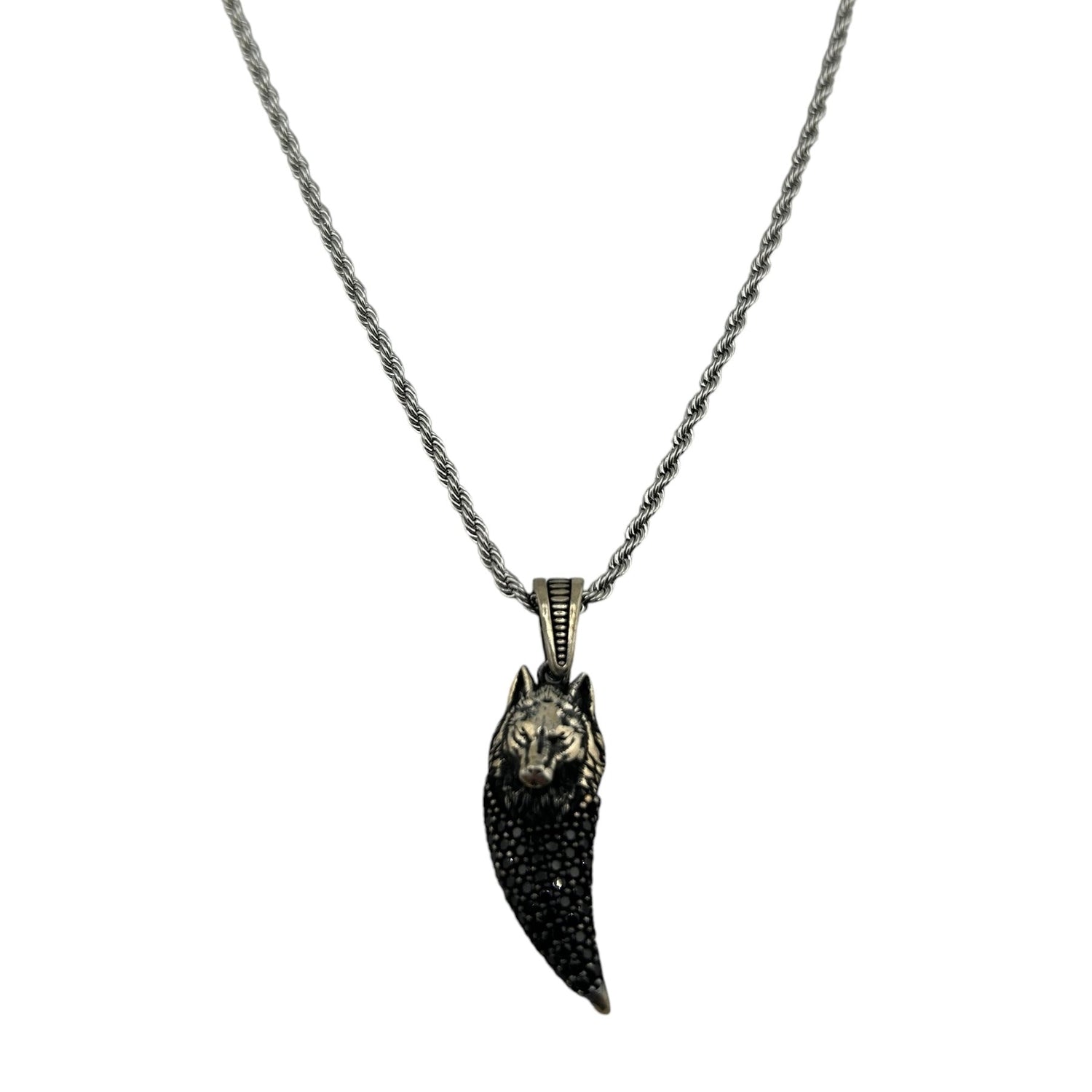 Sterling Silver CZ Wolf Mens Pendant