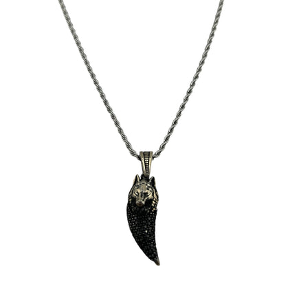 Sterling Silver CZ Wolf Mens Pendant