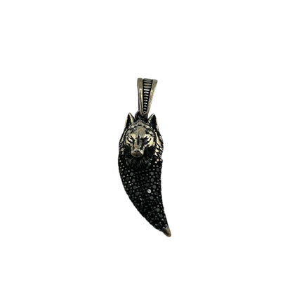 Sterling Silver CZ Wolf Mens Pendant