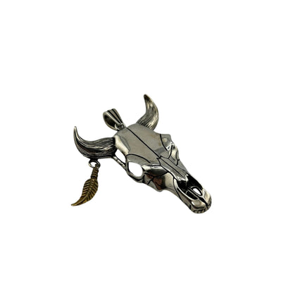 Sterling Silver Longhorn Skull Mens Pendant