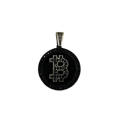 Sterling Silver CZ Bitcoin Mens Pendant