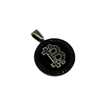 Sterling Silver CZ Bitcoin Mens Pendant