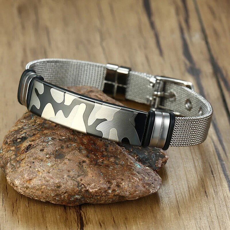 Stainless Steel Military Camo ID Bracelet