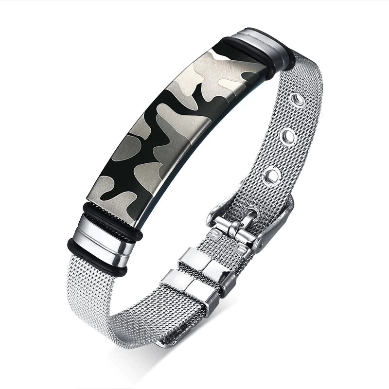 Stainless Steel Military Camo ID Bracelet