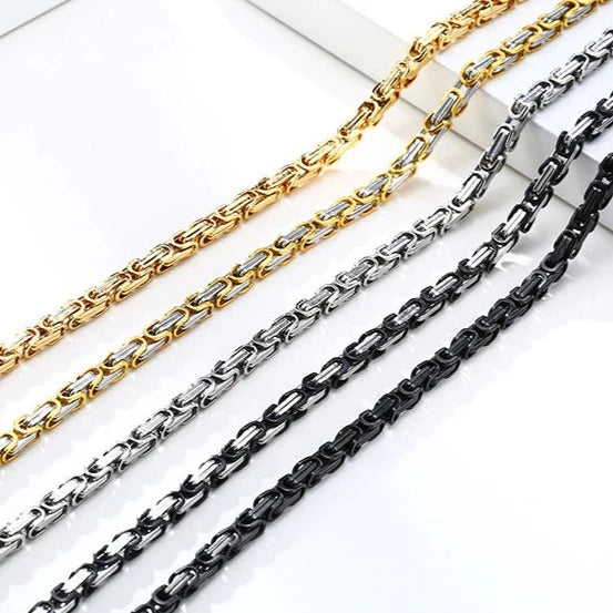 Stainless Steel 4mm Square Byzantine 24" Chain Necklace