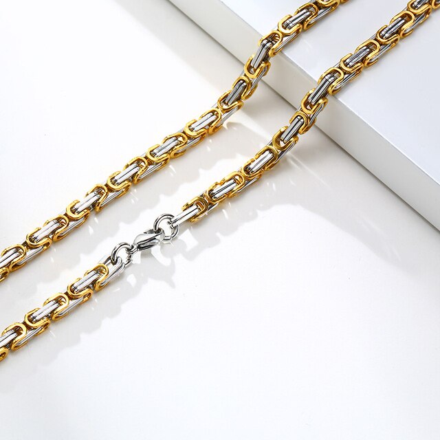 Stainless Steel 4mm Square Byzantine 24&quot; Chain Necklace