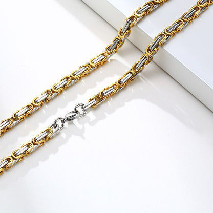 Stainless Steel 4mm Square Byzantine 24&quot; Chain Necklace