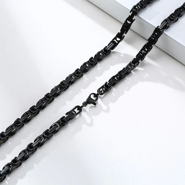 Stainless Steel 4mm Square Byzantine 24&quot; Chain Necklace