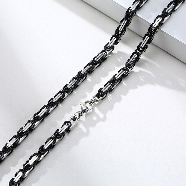 Stainless Steel 4mm Square Byzantine 24&quot; Chain Necklace