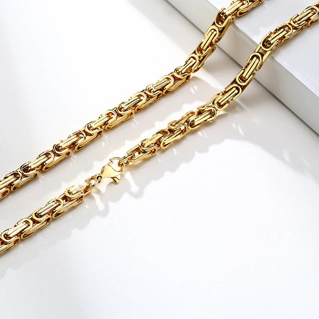 Stainless Steel 4mm Square Byzantine 24&quot; Chain Necklace