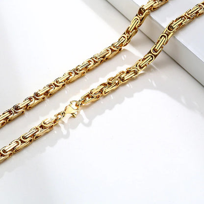 Stainless Steel 4mm Square Byzantine 24&quot; Chain Necklace