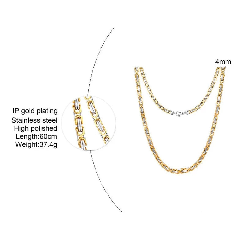 Stainless Steel 4mm Square Byzantine 24&quot; Chain Necklace