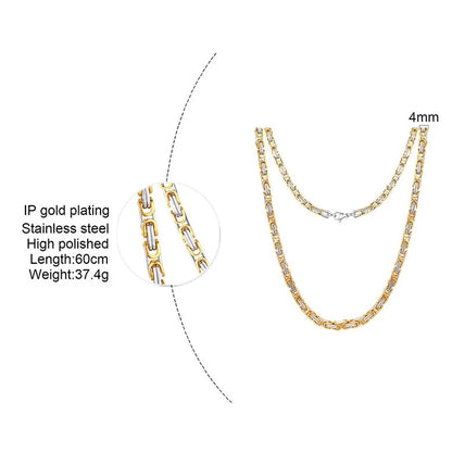 Stainless Steel 4mm Square Byzantine 24&quot; Chain Necklace