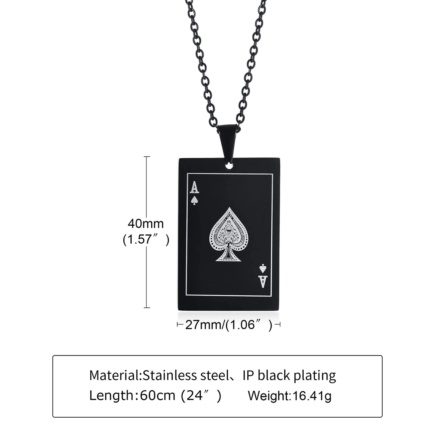 Stainless Steel Ace Of Spades Necklace