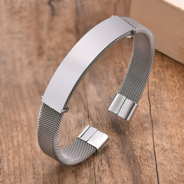 Stainless Steel Mesh Band ID Cuff Bracelet